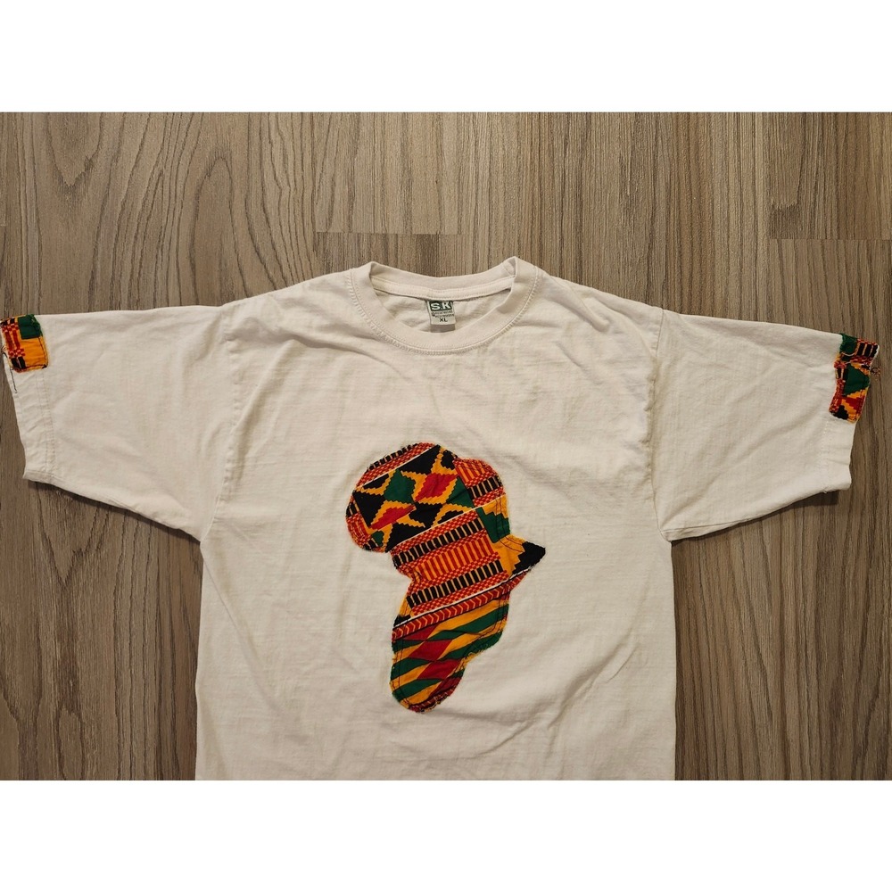 SK‎ Round Neck African Print/Ankara T-Shirt Women's Size XL White